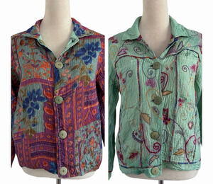 Flashback Reversible Jacket Womens Small Purple Green Embroidered Boho Retro